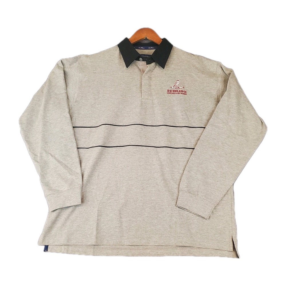 Redhawk Vineyard And Winery Mens Gray Rugby Shirt Long Sleeve XL New Wave NWT